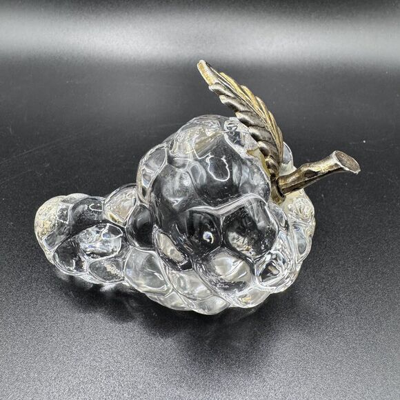 Vintage Heavy Crystal and Brass Grape Cluster Paperweight Art Piece - Picture 1 of 10